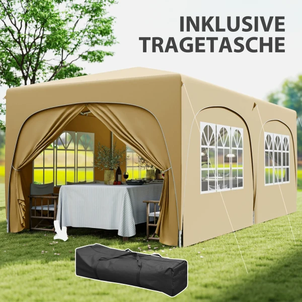 Paviljoen Ca. 3x6m, Waterafstotend Stabiel Winterbestendig Pop Up Vouwpaviljoen, Uv Bescherming 50+, Opvouwbaar Feesttent Tuintent Met 6 Zijpanelen Tas Tuinpaviljoen Voor Camping Tuin, Zand 8