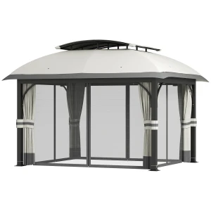 Paviljoen Met Dubbeldak, 4x3,3 M Waterafstotend Stabiel Winterbestendig Tuinpaviljoen Met Muggennet, Zijkanten, Tuin Paviljoen Gemaakt Van Verzinkt Metaal, Voor Tuin, Terras, Lichtgrijs 1