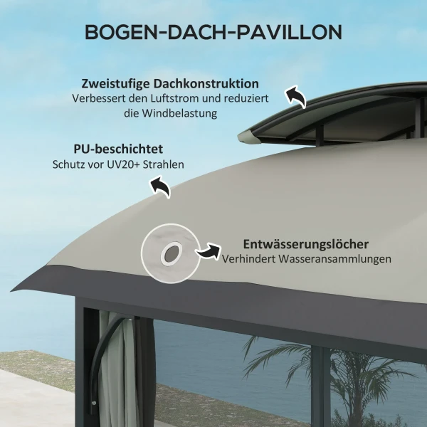 Paviljoen Met Dubbeldak, 4x3,3 M Waterafstotend Stabiel Winterbestendig Tuinpaviljoen Met Muggennet, Zijkanten, Tuin Paviljoen Gemaakt Van Verzinkt Metaal, Voor Tuin, Terras, Lichtgrijs 5