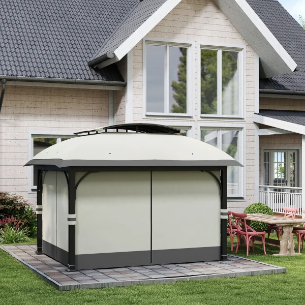 Paviljoen Met Dubbeldak, 4x3,3 M Waterafstotend Stabiel Winterbestendig Tuinpaviljoen Met Muggennet, Zijkanten, Tuin Paviljoen Gemaakt Van Verzinkt Metaal, Voor Tuin, Terras, Lichtgrijs 9