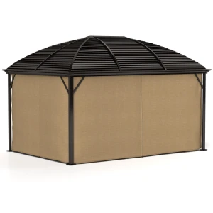 Paviljoen Met Hardtop, 4x3 M Waterdicht Stabiel Winterbestendig Tuinpaviljoen Met Muggennet, Haken, Zijpanelen, Gebogen Dak, Tuin Paviljoen Van Aluminium, Voor Tuin, Terras, Bruin 1