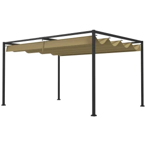 Pergola 3x2m Tuinpaviljoen, Terrasoverkapping Van Metaal, Tuinpaviljoen Met Verstelbaar Dak, Vrijstaand, Zonwering Voor Terras En Tuin, Khaki 1