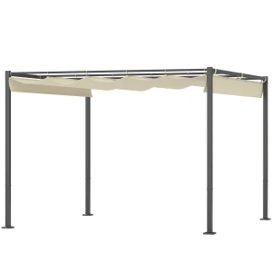 Pergola Ca. 3x3m Tuin Paviljoen, Terrasoverkapping Van Metaal, Tuinpaviljoen Met Verstelbaar Dak, Vrijstaand, Uv Bescherming 30+, Voor Terras En Tuin, Beige 1