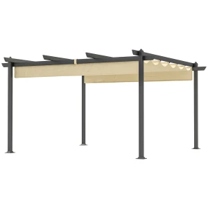 Pergola Ca. 4x4m Tuinpaviljoen, Terrasoverkapping Van Aluminium, Tuinpaviljoen Met Verstelbaar Dak, Vrijstaand, Zonwering Voor Terras En Tuin, Beige 1