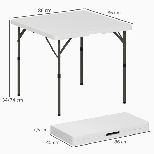 Picknicktafel, Opvouwbare Kampeertafel, In Hoogte Verstelbare Klaptafel, Voor Tuinfeesten, Kamperen, Grillen, Kunststof, Metaal, Wit 4