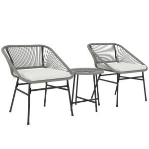 Polyrattan Tuinmeubelset, Outdoor Lounge Balkonmeubilair Voor 2 Personen, 3 Delige Zitgroep Met 2 Stoelen, Bijzettafel, Kussens, Weerbestendige Tuinlounge Voor Tuin, Terras Balkon, Donkergrijs 1