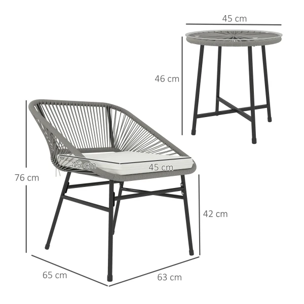 Polyrattan Tuinmeubelset, Outdoor Lounge Balkonmeubilair Voor 2 Personen, 3 Delige Zitgroep Met 2 Stoelen, Bijzettafel, Kussens, Weerbestendige Tuinlounge Voor Tuin, Terras Balkon, Donkergrijs 4