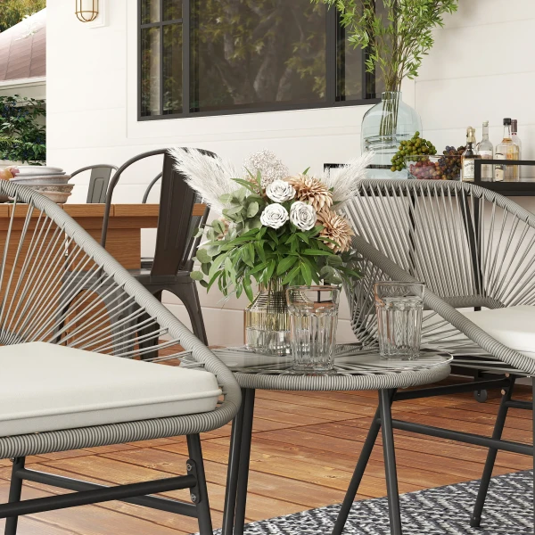 Polyrattan Tuinmeubelset, Outdoor Lounge Balkonmeubilair Voor 2 Personen, 3 Delige Zitgroep Met 2 Stoelen, Bijzettafel, Kussens, Weerbestendige Tuinlounge Voor Tuin, Terras Balkon, Donkergrijs 9