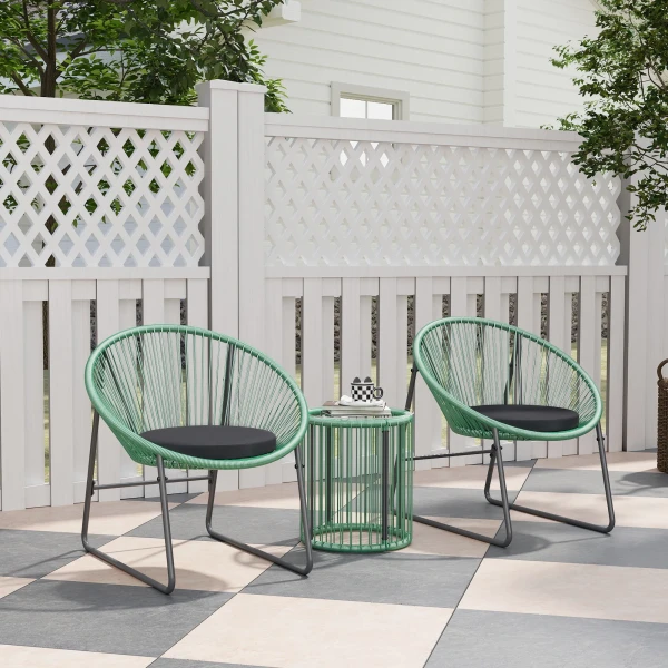 Polyrattan Tuinmeubelset, Outdoor Lounge Balkonmeubilair Voor 2 Personen, 3 Delige Zitgroep Met 2 Stoelen, Bijzettafel, Kussens, Weerbestendige Tuinlounge Voor Tuin, Terras Balkon, Groen 2