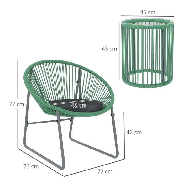 Polyrattan Tuinmeubelset, Outdoor Lounge Balkonmeubilair Voor 2 Personen, 3 Delige Zitgroep Met 2 Stoelen, Bijzettafel, Kussens, Weerbestendige Tuinlounge Voor Tuin, Terras Balkon, Groen 4