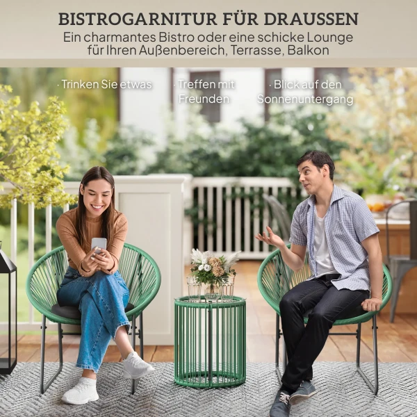 Polyrattan Tuinmeubelset, Outdoor Lounge Balkonmeubilair Voor 2 Personen, 3 Delige Zitgroep Met 2 Stoelen, Bijzettafel, Kussens, Weerbestendige Tuinlounge Voor Tuin, Terras Balkon, Groen 5