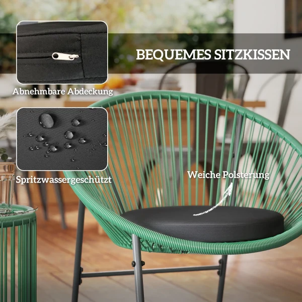 Polyrattan Tuinmeubelset, Outdoor Lounge Balkonmeubilair Voor 2 Personen, 3 Delige Zitgroep Met 2 Stoelen, Bijzettafel, Kussens, Weerbestendige Tuinlounge Voor Tuin, Terras Balkon, Groen 7