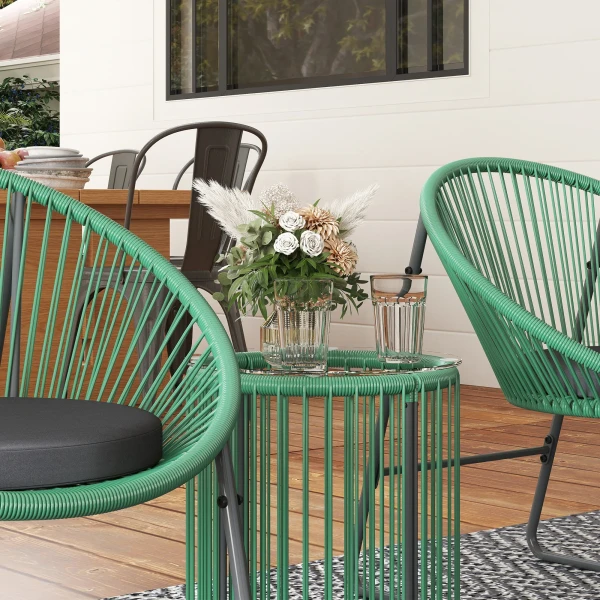 Polyrattan Tuinmeubelset, Outdoor Lounge Balkonmeubilair Voor 2 Personen, 3 Delige Zitgroep Met 2 Stoelen, Bijzettafel, Kussens, Weerbestendige Tuinlounge Voor Tuin, Terras Balkon, Groen 9