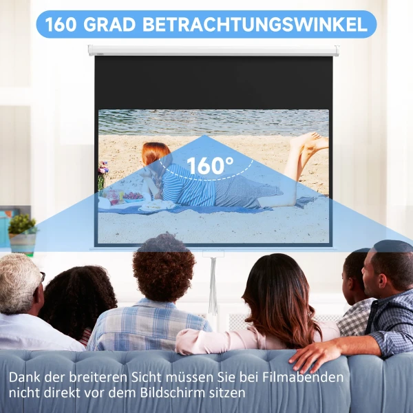 Projectiescherm 172 X 96 Cm Handmatig, Rolscherm Voor 4k Hd, Filmscherm Voor Thuisbioscoop En Presentaties, Wit 6