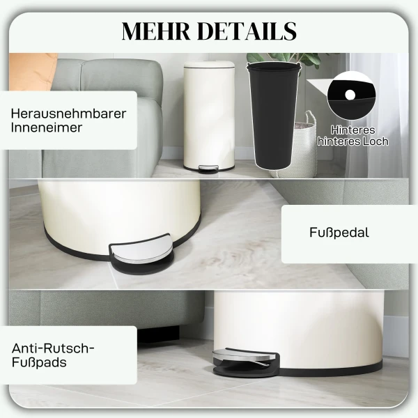 Prullenbak 30l Pedaalemmer Cosmetica Emmer Afvalbak Met Deksel En Voetpedaal, Vuilnisbak Met Binnenemmer, Voor Woonkamer, Kantoor, Metaal, 36 X 30 X 63,5 Cm 8