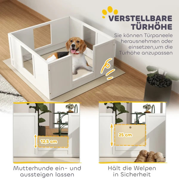 Puppy Werpkist, Puppyren Met Verstelbare Deur, Antislip Voetkussentjes, Puppy Loopstal Voor Tot Middelgrote Hondenrassen, 100 X 96 X 48 Cm, Wit 5