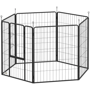 Puppyren 100 Cm Hoog, 6 Delig Hondenren Diy Puppyren Met Deur, Vrijloopren Voor Kleine, Middelgrote En Grote Honden, Staal, Zwart 1