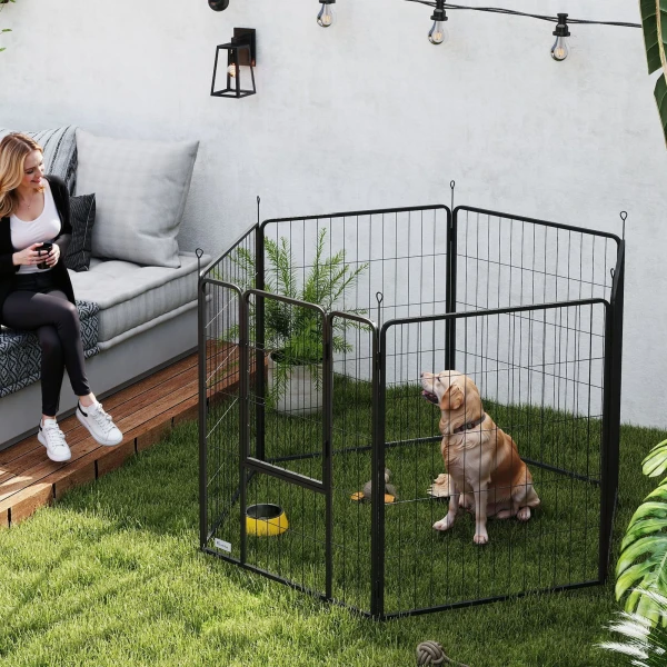Puppyren 100 Cm Hoog, 6 Delig Hondenren Diy Puppyren Met Deur, Vrijloopren Voor Kleine, Middelgrote En Grote Honden, Staal, Zwart 2