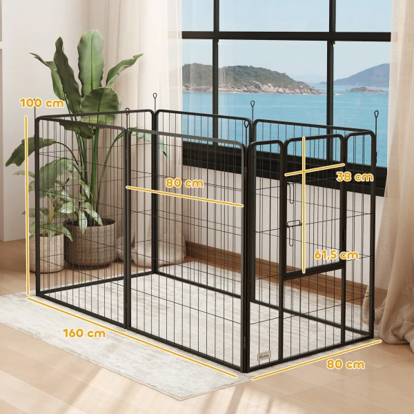 Puppyren 100 Cm Hoog, 6 Delig Hondenren Diy Puppyren Met Deur, Vrijloopren Voor Kleine, Middelgrote En Grote Honden, Staal, Zwart 4