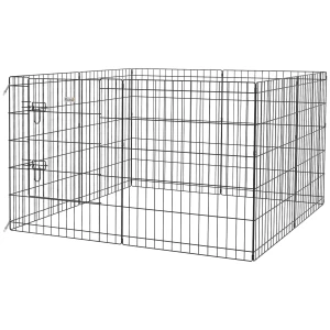 Puppyren 76 Cm Hoog, 8 Delig Puppyren Met Slot, Diy Vrijloopren Hondenren Voor Middelgrote Honden, Cavia's, Konijnen, Metaal, Zwart 1