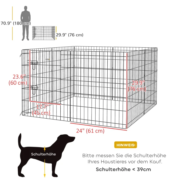 Puppyren 76 Cm Hoog, 8 Delig Puppyren Met Slot, Diy Vrijloopren Hondenren Voor Middelgrote Honden, Cavia's, Konijnen, Metaal, Zwart 4