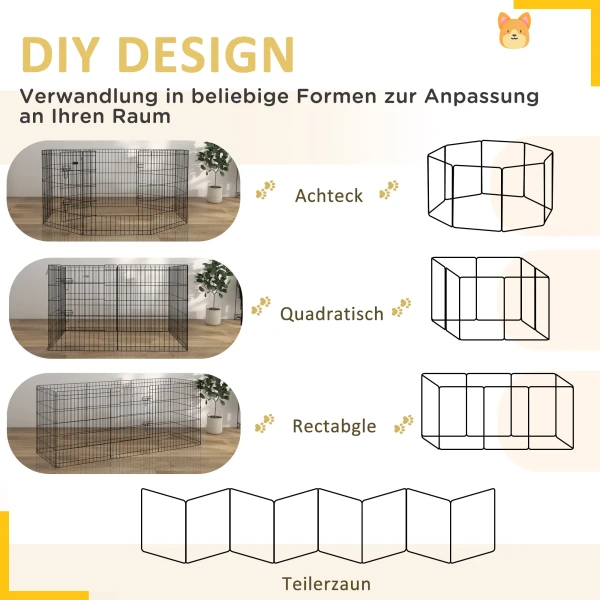 Puppyren 76 Cm Hoog, 8 Delig Puppyren Met Slot, Diy Vrijloopren Hondenren Voor Middelgrote Honden, Cavia's, Konijnen, Metaal, Zwart 5