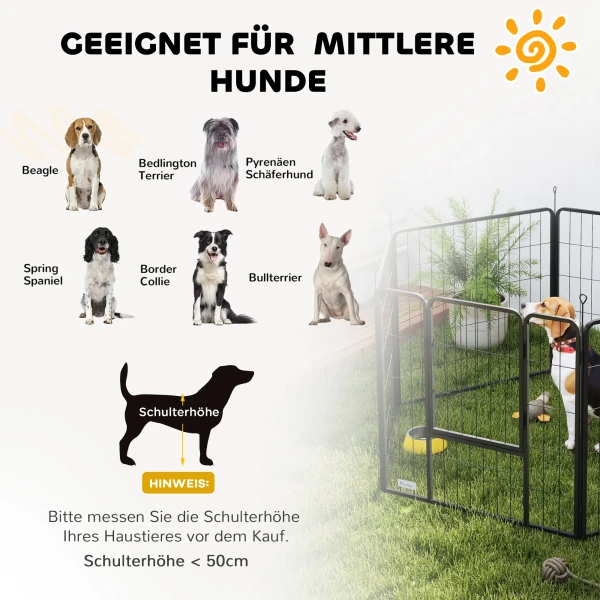 Puppyren 80 Cm Hoog, 6 Delig. Diy Hondenren Met Deur, Vrijloopren Voor Kleine Tot Middelgrote Honden, Staal, Zwart 8