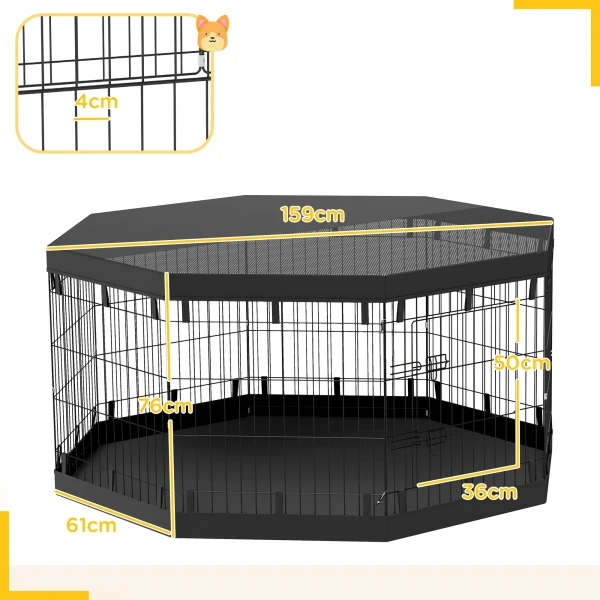 Puppyren, Puppyren Met Deuren, Vensters, Looprooster Met Ademend Net, Voor Kleine & Middelgrote Honden Onder 20 Kg, Binnen & Buiten, 159 X 159 X 76 Cm, Zwart 4