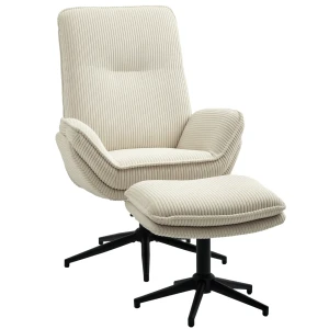 Relaxstoel Met Kruk 360° Draaibare Tv Stoel Met Ligfunctie, Tv Stoel Met Koord Optiek, Ruststoel Voor Woonkamer, Slaapkamer, Beige 1