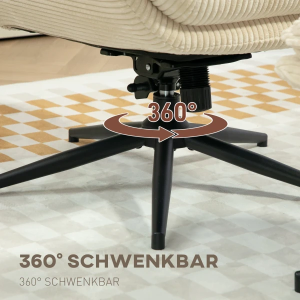 Relaxstoel Met Kruk 360° Draaibare Tv Stoel Met Ligfunctie, Tv Stoel Met Koord Optiek, Ruststoel Voor Woonkamer, Slaapkamer, Beige 5