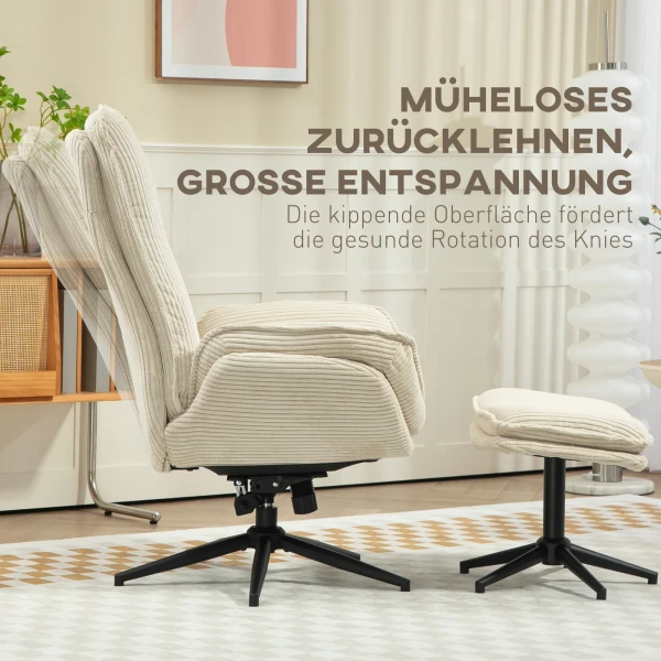 Relaxstoel Met Kruk 360° Draaibare Tv Stoel Met Ligfunctie, Tv Stoel Met Koord Optiek, Ruststoel Voor Woonkamer, Slaapkamer, Beige 6