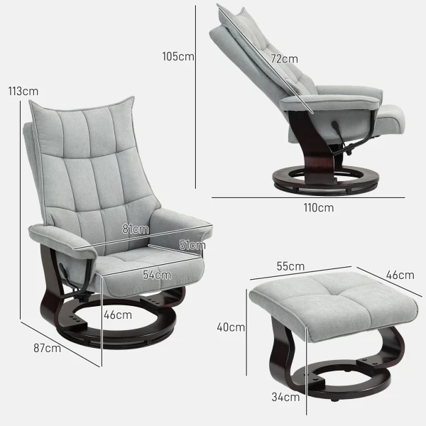 Relaxstoel Met Voetenbank, Draaibare Tv Stoel Met Ligfunctie, Schommelfunctie, Ligstoel Met Dubbele Hoge Rugleuning, Fluweelachtige Uitstraling, Voor Woonkamer, Slaapkamer, Grijs 4
