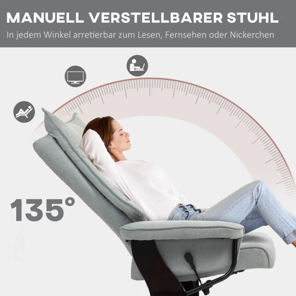 Relaxstoel Met Voetenbank, Draaibare Tv Stoel Met Ligfunctie, Schommelfunctie, Ligstoel Met Dubbele Hoge Rugleuning, Fluweelachtige Uitstraling, Voor Woonkamer, Slaapkamer, Grijs 5