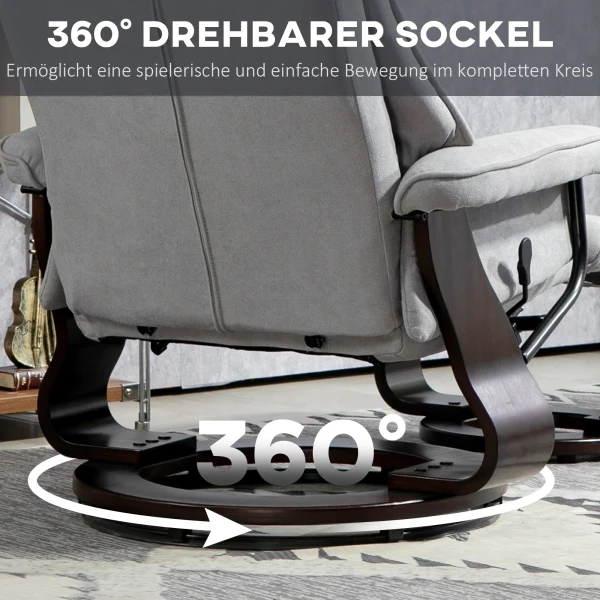 Relaxstoel Met Voetenbank, Draaibare Tv Stoel Met Ligfunctie, Schommelfunctie, Ligstoel Met Dubbele Hoge Rugleuning, Fluweelachtige Uitstraling, Voor Woonkamer, Slaapkamer, Grijs 6