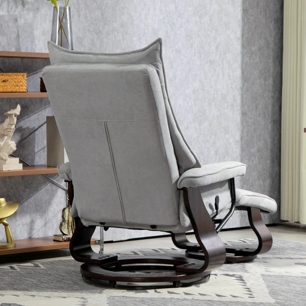 Relaxstoel Met Voetenbank, Draaibare Tv Stoel Met Ligfunctie, Schommelfunctie, Ligstoel Met Dubbele Hoge Rugleuning, Fluweelachtige Uitstraling, Voor Woonkamer, Slaapkamer, Grijs 9