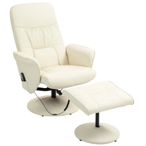 Relaxstoel Met Voetenbank, Elektrische Massagestoel Met Ligfunctie, 10 Massagepunten, Draaibare Televisiestoel Met Zijvak, Afstandsbediening, Kunstleer, Crèmewit 1
