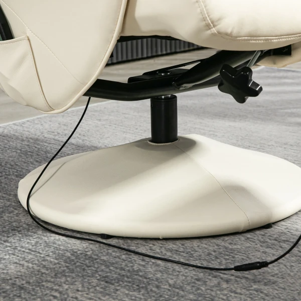Relaxstoel Met Voetenbank, Elektrische Massagestoel Met Ligfunctie, 10 Massagepunten, Draaibare Televisiestoel Met Zijvak, Afstandsbediening, Kunstleer, Crèmewit 10