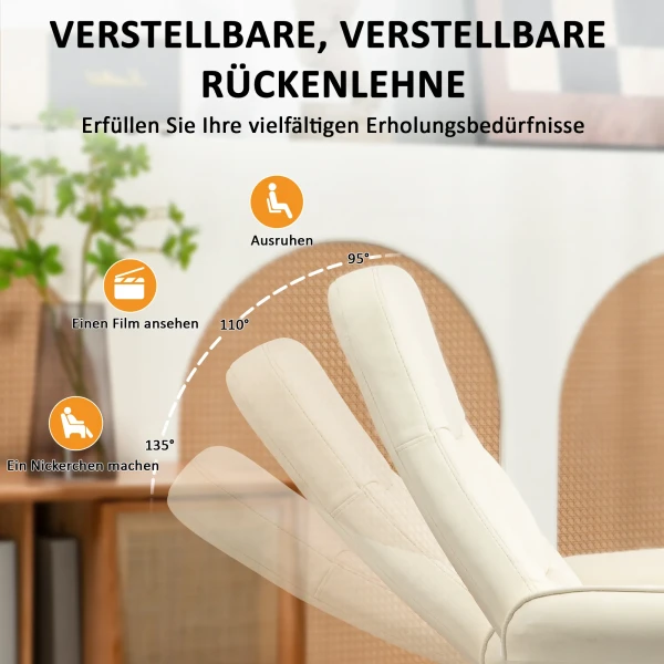 Relaxstoel Met Voetenbank, Elektrische Massagestoel Met Ligfunctie, 10 Massagepunten, Draaibare Televisiestoel Met Zijvak, Afstandsbediening, Kunstleer, Crèmewit 7