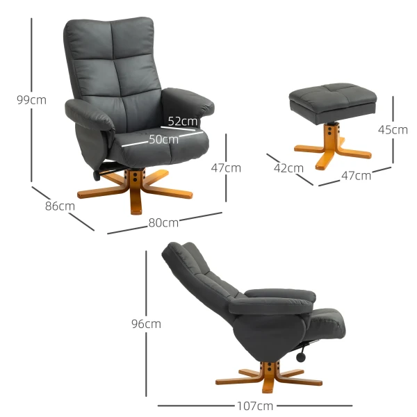 Relaxstoel Met Voetenbank, Opbergruimte, Gestoffeerde Televisiestoel Met Ligfunctie, 360° Draaibare Tv Stoel Voor Slaapkamer, Woonkamer, Kunstleer, Donkergrijs 4