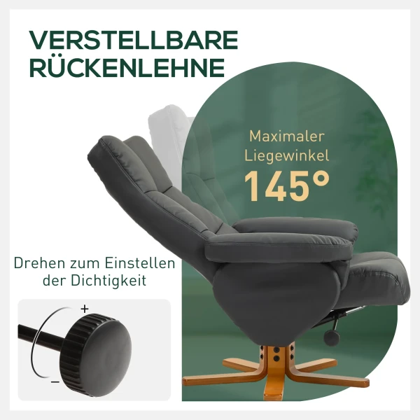 Relaxstoel Met Voetenbank, Opbergruimte, Gestoffeerde Televisiestoel Met Ligfunctie, 360° Draaibare Tv Stoel Voor Slaapkamer, Woonkamer, Kunstleer, Donkergrijs 5