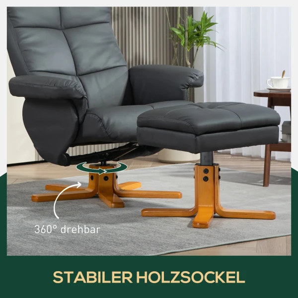 Relaxstoel Met Voetenbank, Opbergruimte, Gestoffeerde Televisiestoel Met Ligfunctie, 360° Draaibare Tv Stoel Voor Slaapkamer, Woonkamer, Kunstleer, Donkergrijs 8