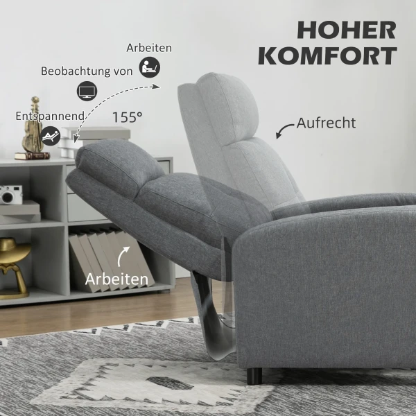 Relaxstoel, Tv Stoel Met Ligfunctie, Tv Stoel Met Linnenlook, Gevoerde Ligstoel Met Pocketvering, Ruststoel Tot 150 Kg Belastbaar Voor Woonkamer, Grijs 5