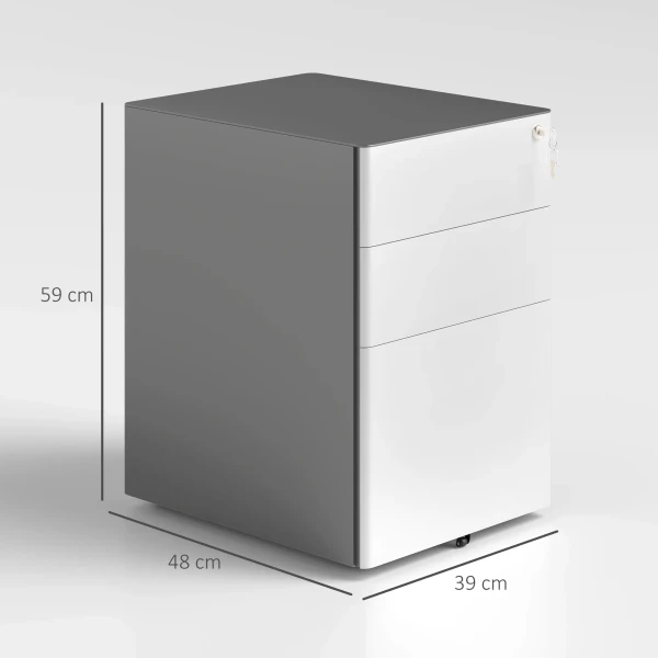 Rolcontainer, Mobiele Archiefkast Met 3 Lades, Afsluitbare Kantoorkast Met Hangmappen, Opslag, Staal, 39 X 48 X 59 Cm Wit+grijs 4