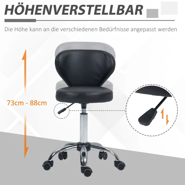 Rolkruk Massagekruk Draaibare Werkkruk 360° In Hoogte Verstelbare Zitvlak 49 64h Cm, Ergonomische Rugleuning Verchroomd Metaal In Zwarte Kunstleder Bekleding 5