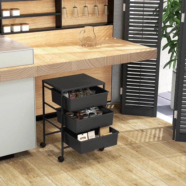 Rolwagen, Serveerwagen Met 3 Verdiepingen, Handvatten, Opbergwagen Voor Keuken, Woonkamer, 40,8 X 33,5 X 60,5 Cm, Zwart 2