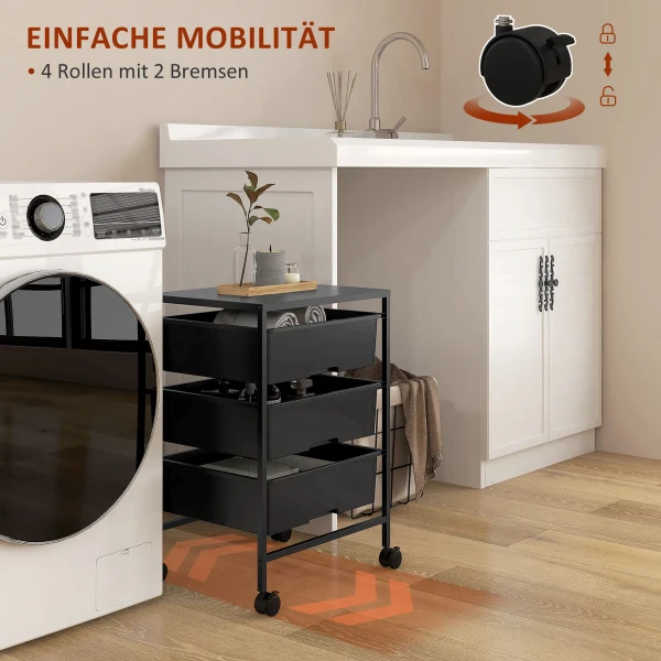 Rolwagen, Serveerwagen Met 3 Verdiepingen, Handvatten, Opbergwagen Voor Keuken, Woonkamer, 40,8 X 33,5 X 60,5 Cm, Zwart 6