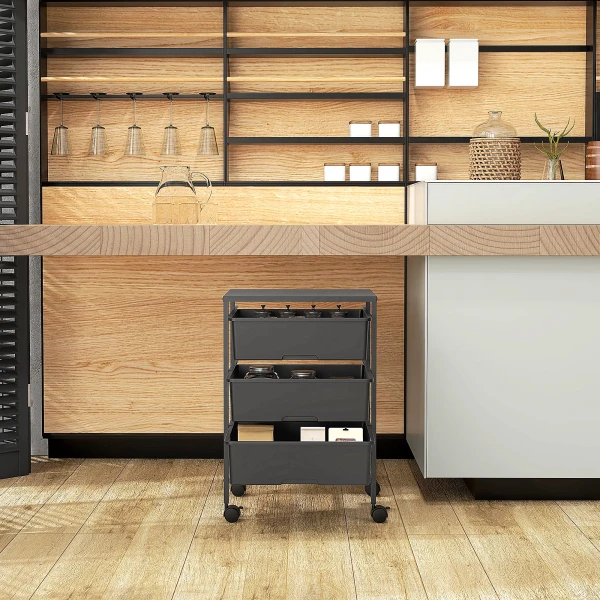 Rolwagen, Serveerwagen Met 3 Verdiepingen, Handvatten, Opbergwagen Voor Keuken, Woonkamer, 40,8 X 33,5 X 60,5 Cm, Zwart 8