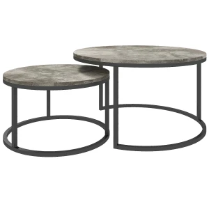 Ronde Salontafel Set Van 2, Stapelbare Bijzettafel In Marmerlook, Set Tafel Met Metalen Frame, Sofa Tafel Voor Woonkamer, Slaapkamer, Balkon, Grijs 1