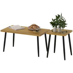 Salontafel Set Van 2 Bijzettafel Met Stalen Frame, Woonkamertafel Koffietafel Voor Woonkamer Slaapkamer Natuur 1