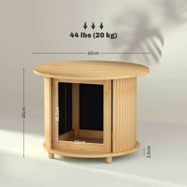 Salontafel Woonkamertafel Van Bamboe Met Verborgen Opslagruimte En Schuifdeur, Ronde Bijzettafel In Moderne Stijl, Voor Woonkamer, Natuur, Ø60 X 45 Cm 4